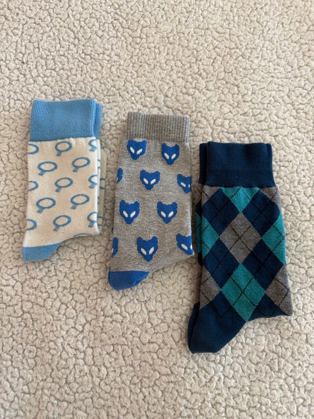 Men's Blue & Gray Patterned Dress Socks - Pack of 3